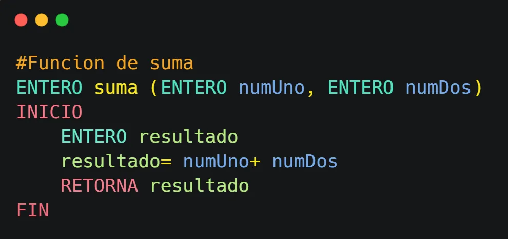 Código de la función suma