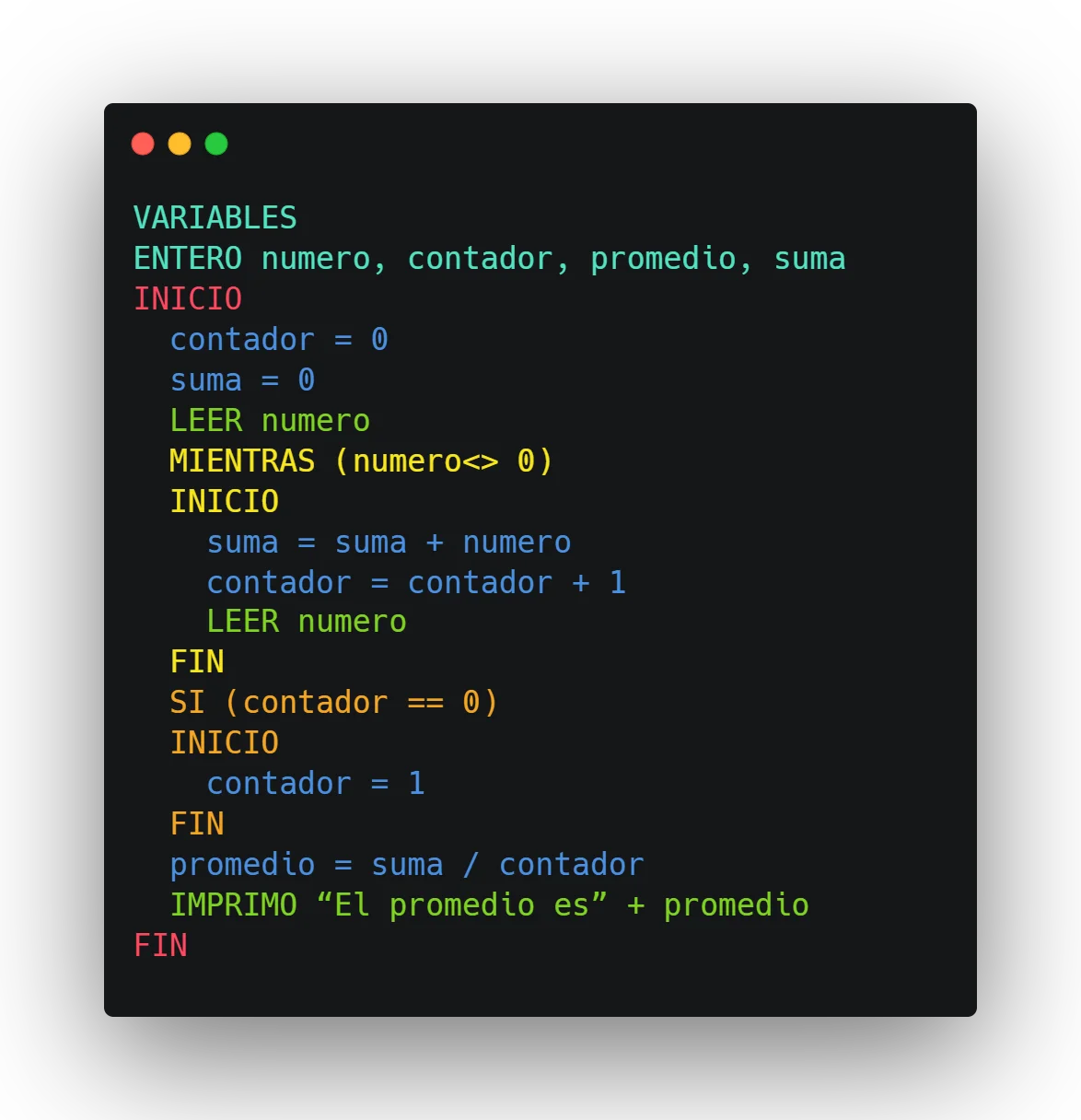 Pseudocódigo promedio