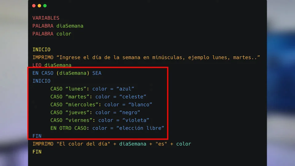 Algoritmo final con Switch Case