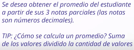 Enunciado de ejercicio: Calcular promedio de notas
