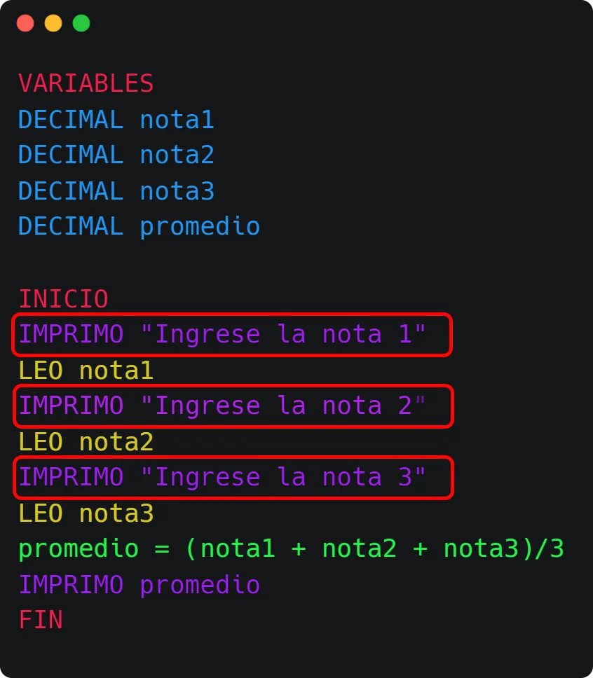 Algoritmo de promedio con interacción de mensajes